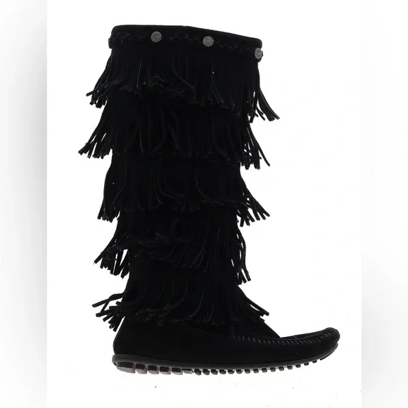 MINNETONKA - Five Layer Fringe Moccasin Boots - Picture 3 of 9